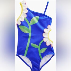 NWT! Mini Boden Toddler Blue Floral Swimsuit Size 2-3Y